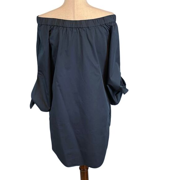 Tibi Off Shoulder Long Tie Sleeve 100% Cotton Shift Dress Navy Size 2 - Picture 8 of 9